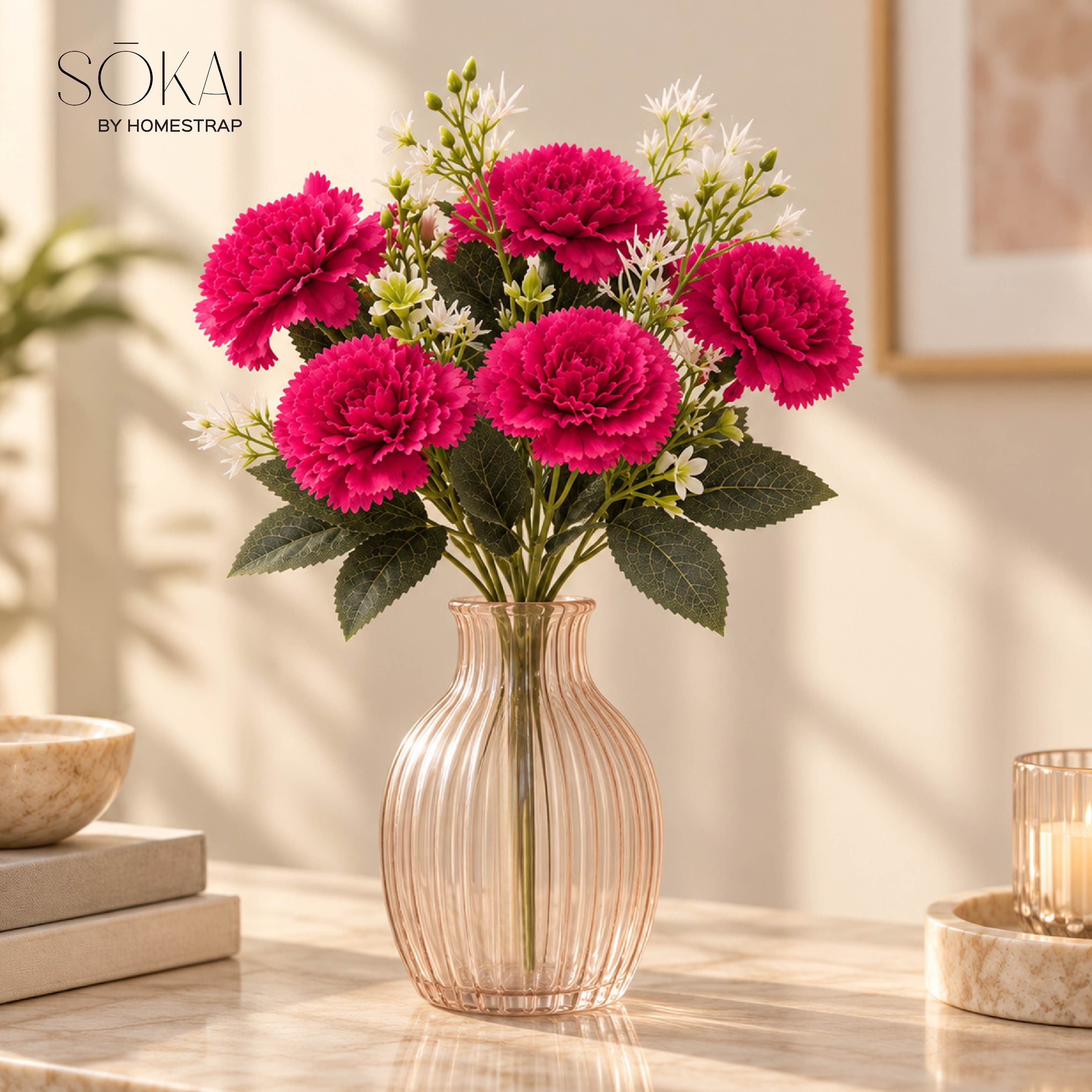 Fuchsia Pink Carnation Artificial Flower Bunch