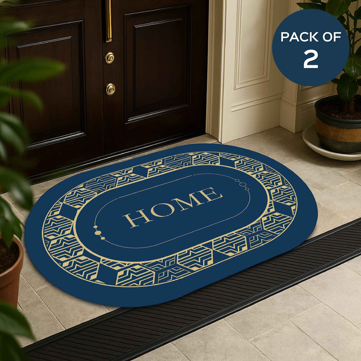 Oval Anti-Slip Floor Mat Set of 2