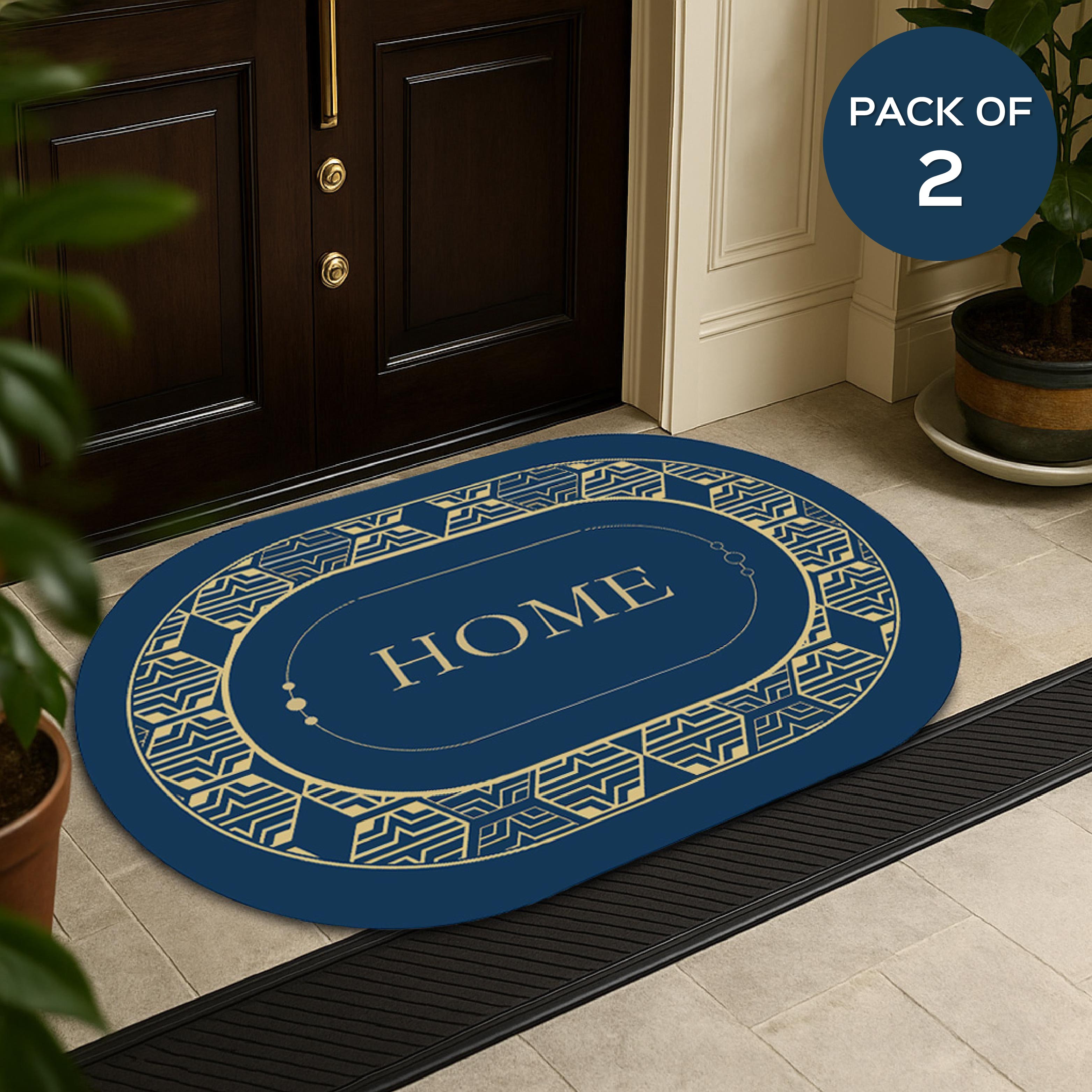 Oval Anti-Slip Floor Mat Set of 2
