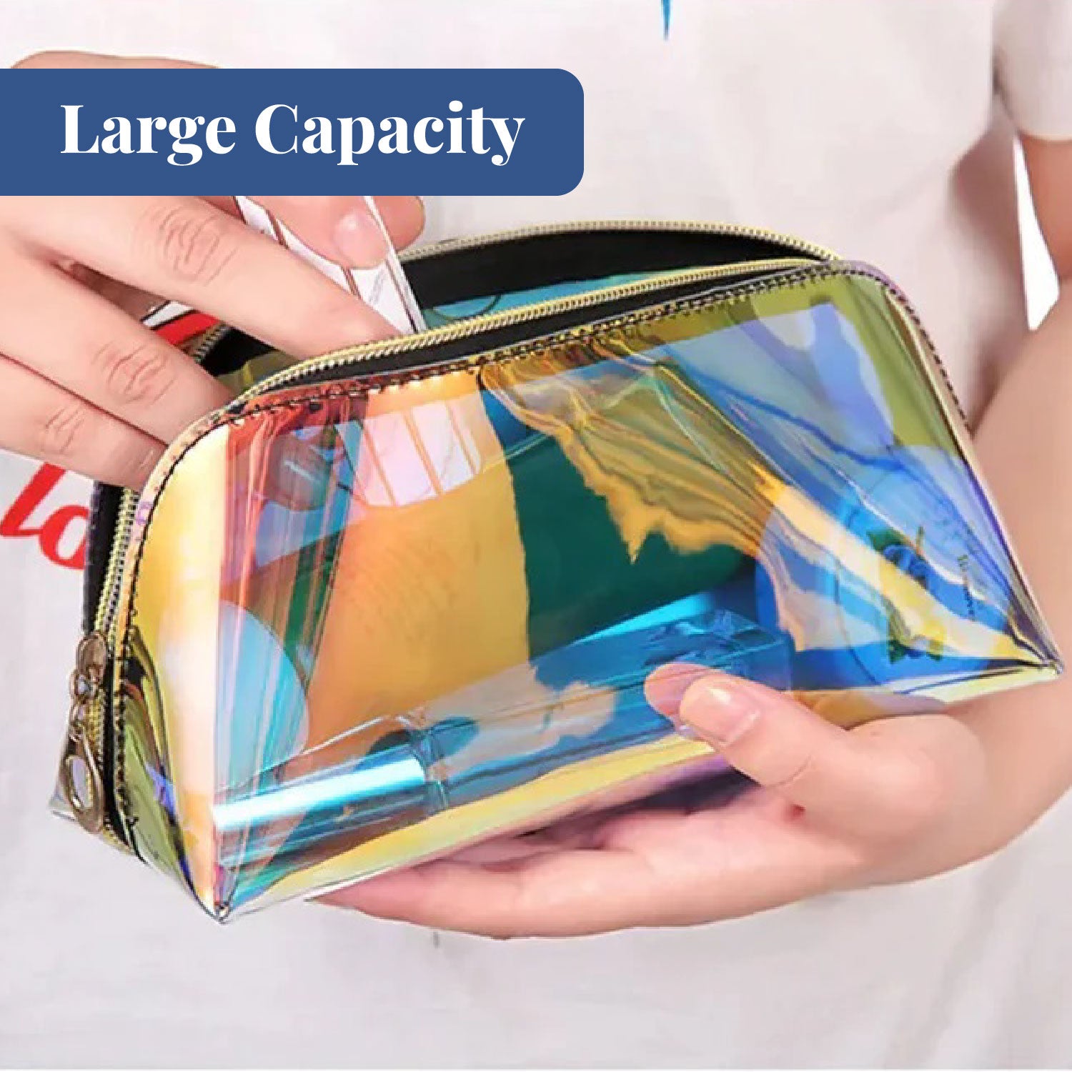 Glossy Glamer Holographic Pouch | Cosmetic Organizer with Zipper