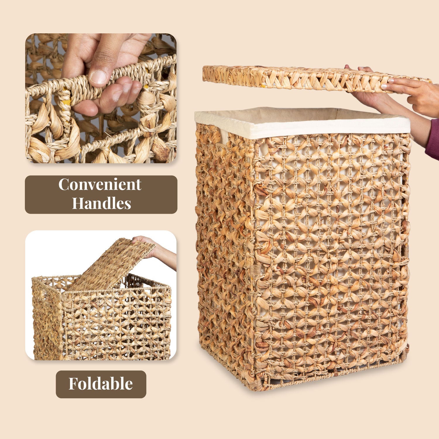 Hyacinth Haven Hamper | Laundry basket with Lid and Handle