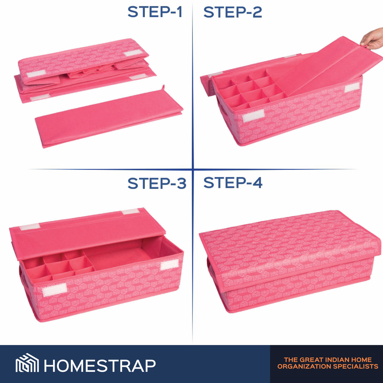 HomeStrap Innerwear/Undergarment Organizer 12+1 Compartment Non-Smell  Foldable Printed Storage Box For