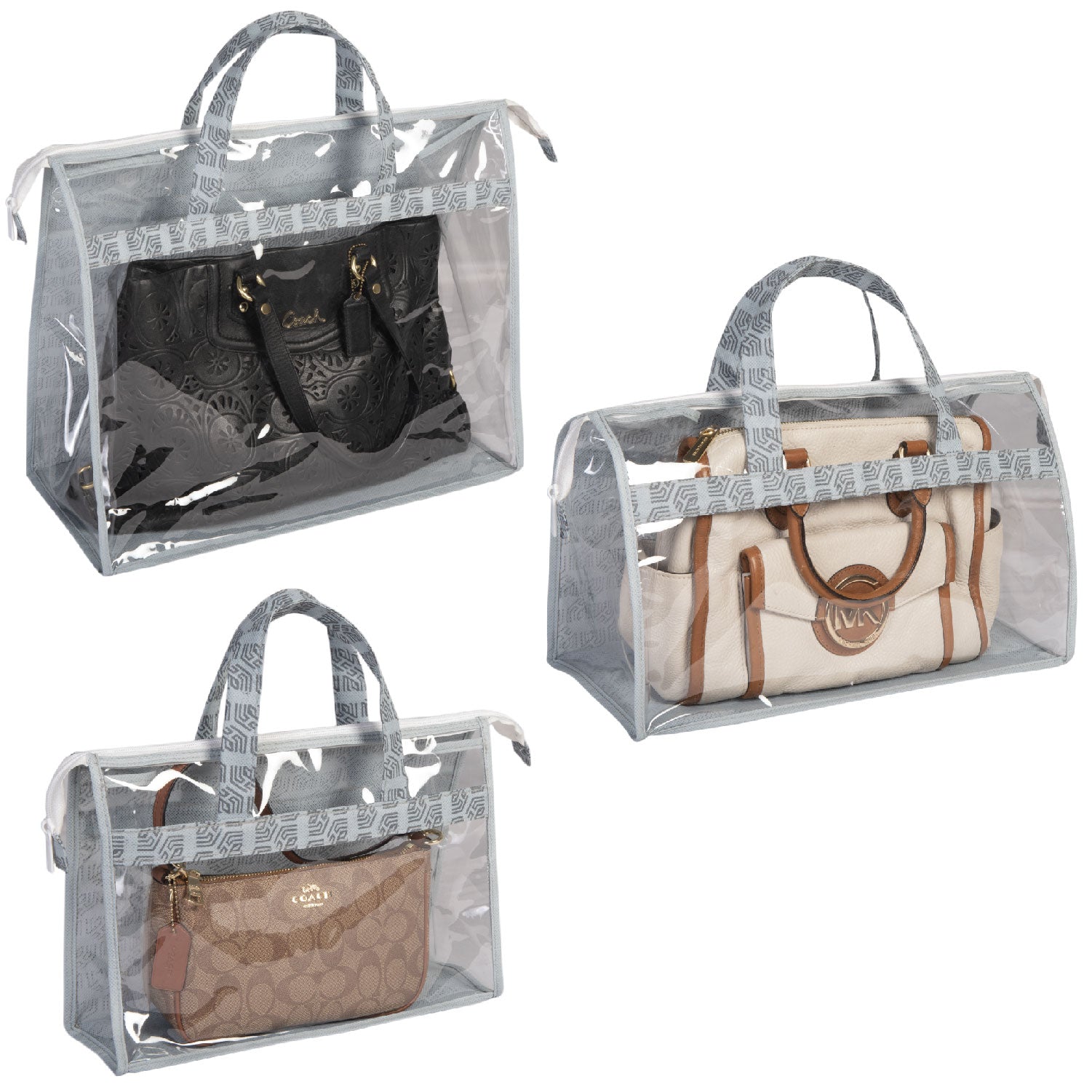 Set of 3, PVC Transparent Bags for Handbag Storage for Wardrobe | Dustproof | Moistureproof