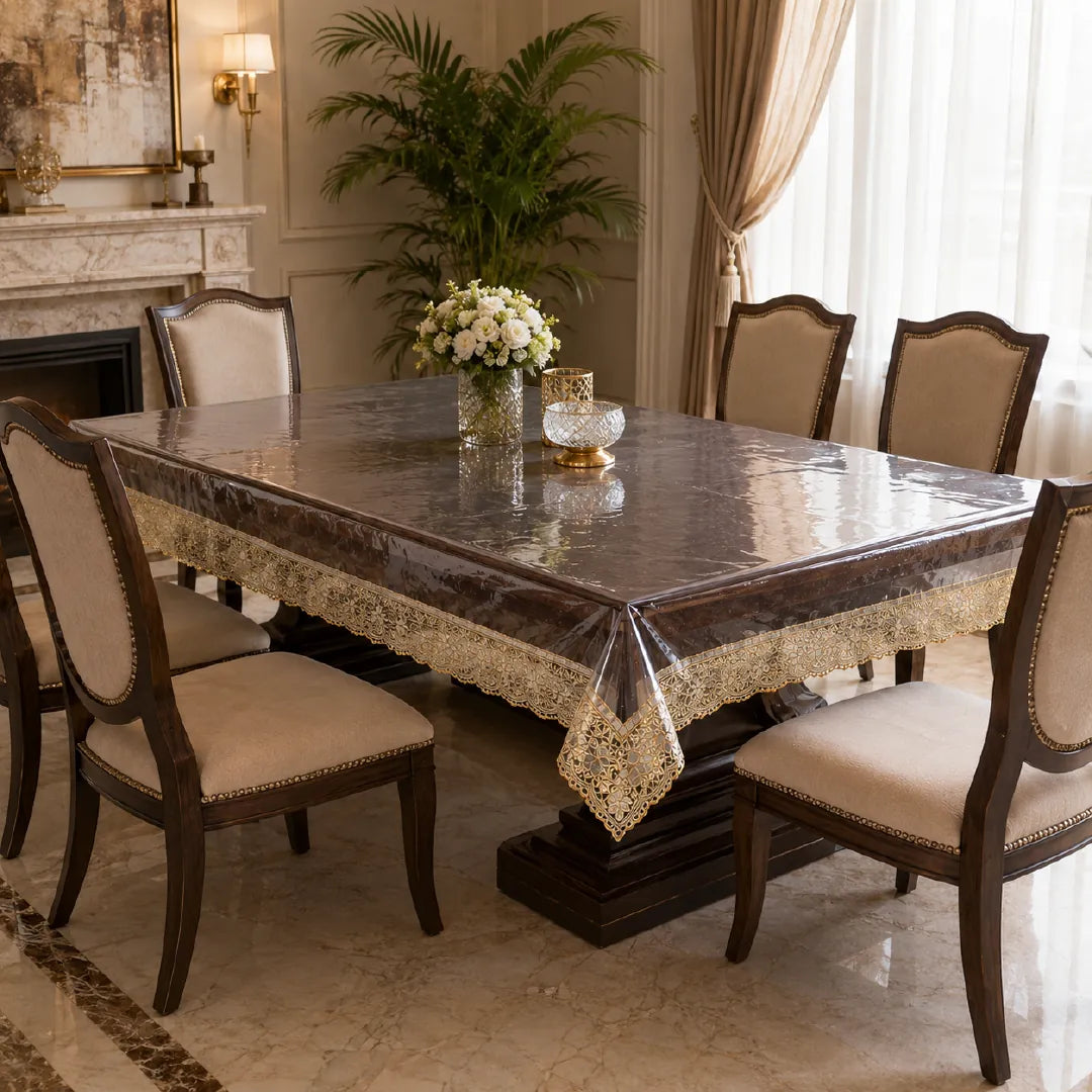 Transparent PVC Table Cover with Lace Border