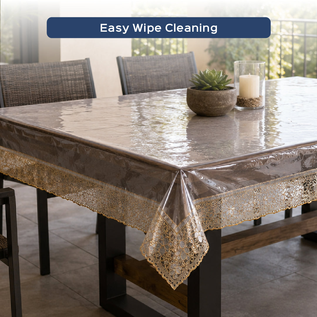 Transparent PVC Table Cover with Lace Border