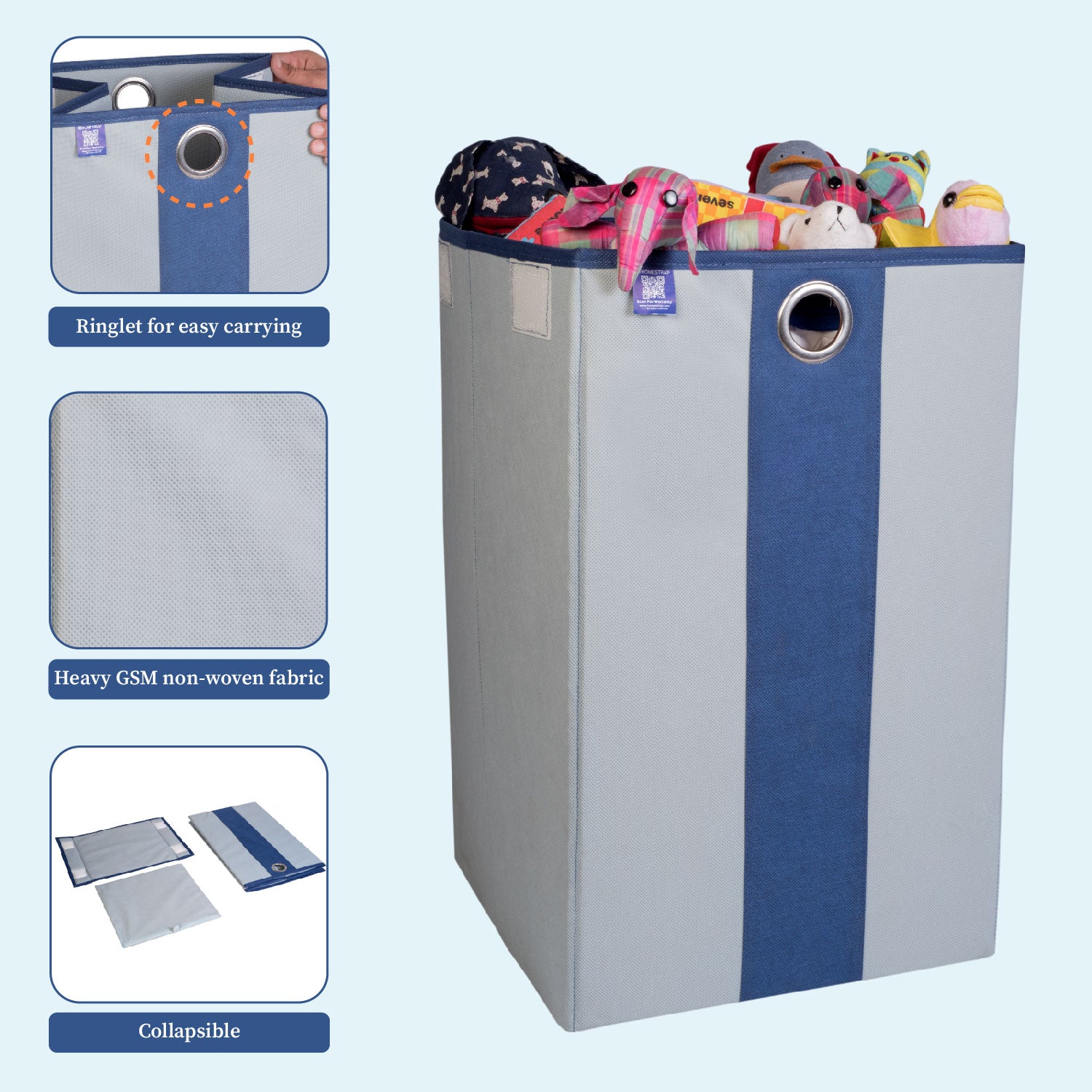Laundry Basket with Lid Closure And Handles | Foldable | 68 Ltrs