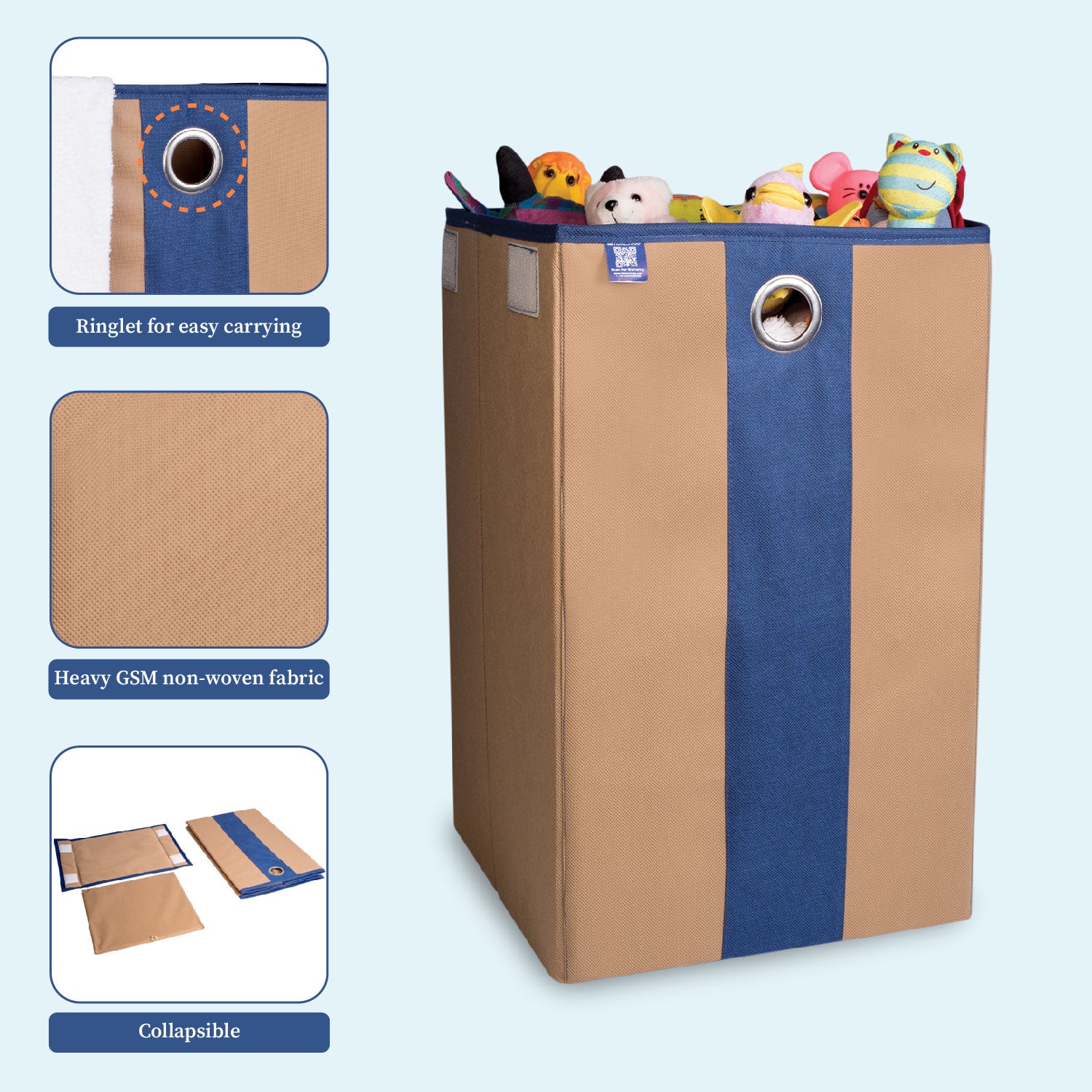 Laundry Basket with Lid Closure And Handles | Foldable | 68 Ltrs