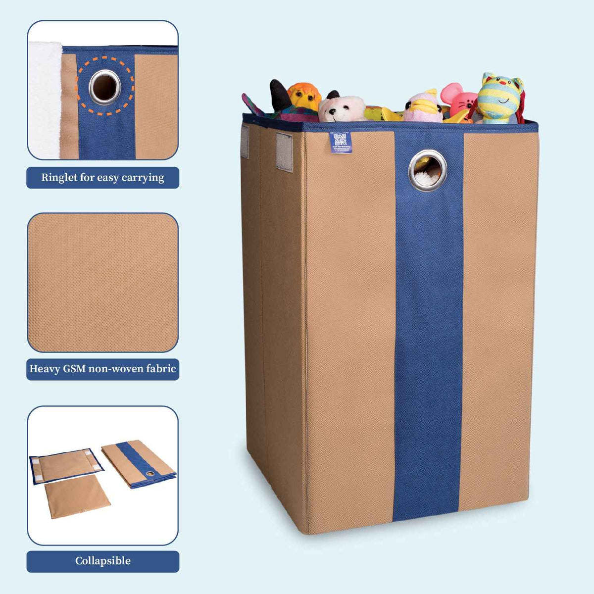 Laundry Basket with Lid Closure And Handles | Foldable | 68 Ltrs