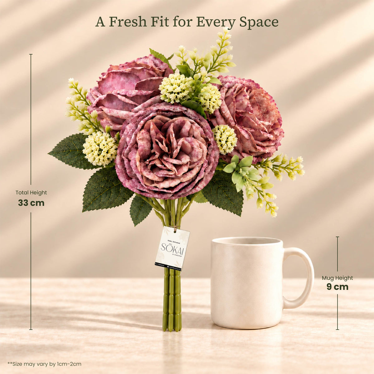 Mauve Peony Artificial Flower Bunch | Set of 2