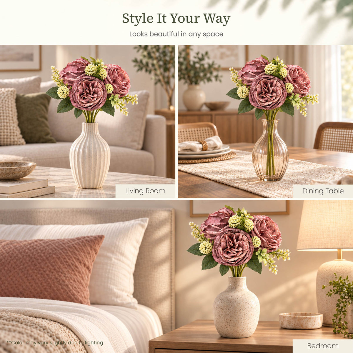Mauve Peony Artificial Flower Bunch | Set of 2