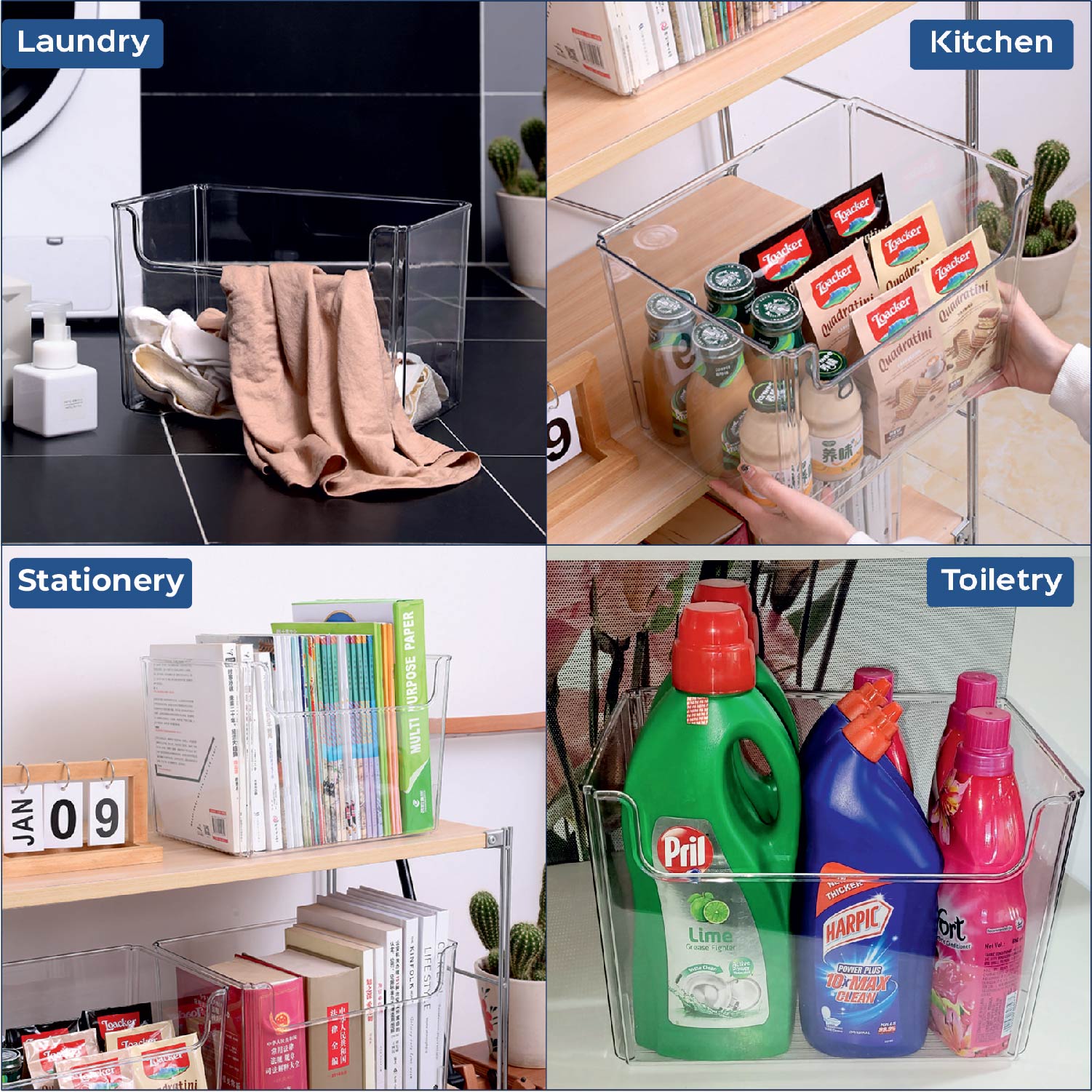 Ultimate Utility | Clear Storage Bin for Pantry, Kitchen, Bathroom, Stationary, Home & Office