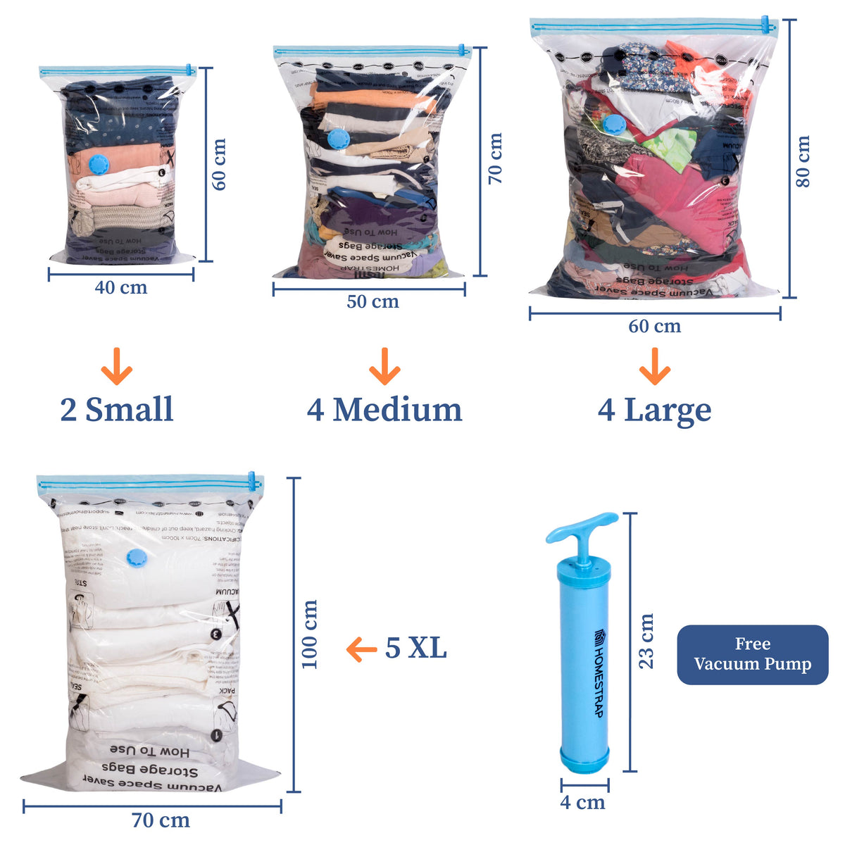 Vacuum Bag | Space Saver Compression Bags with Free Vacuum Pump - Homestrap