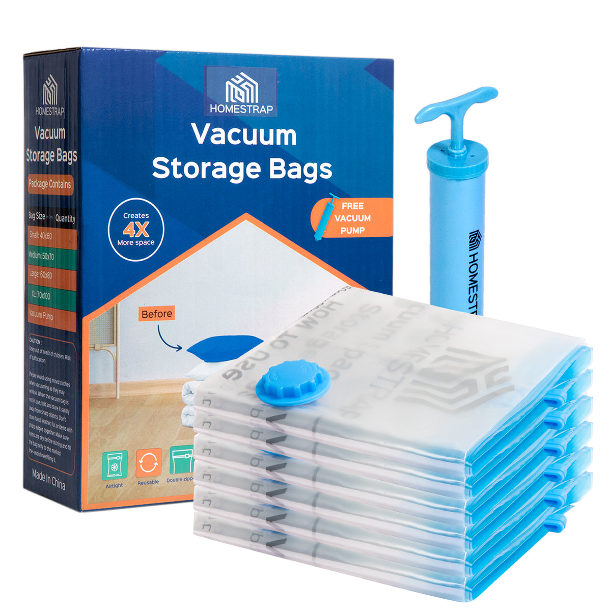 Vacuum Bag | Space Saver Compression Bags with Free Vacuum Pump - Homestrap