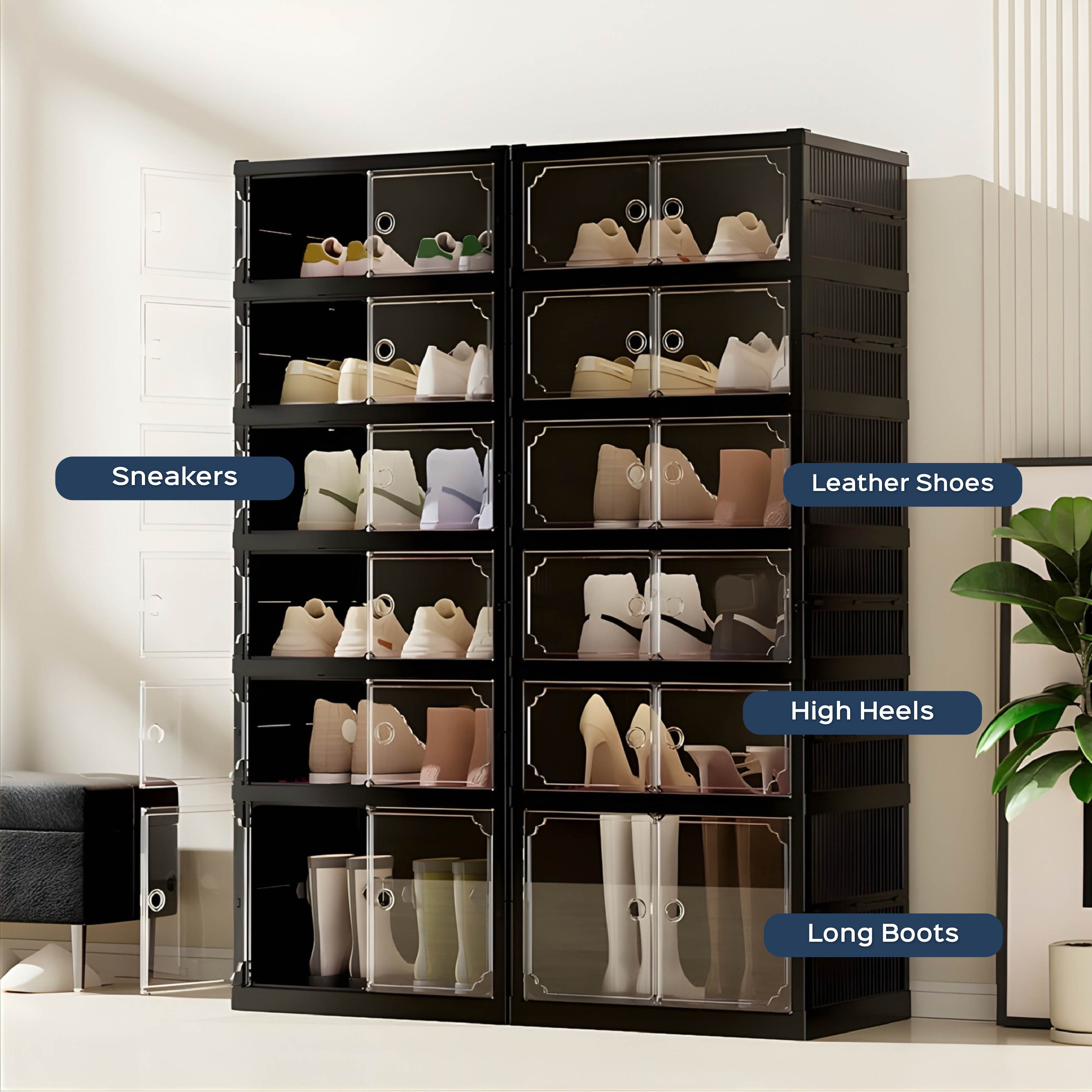 Shoe Stack Foldable Shoe Storage with Wheels