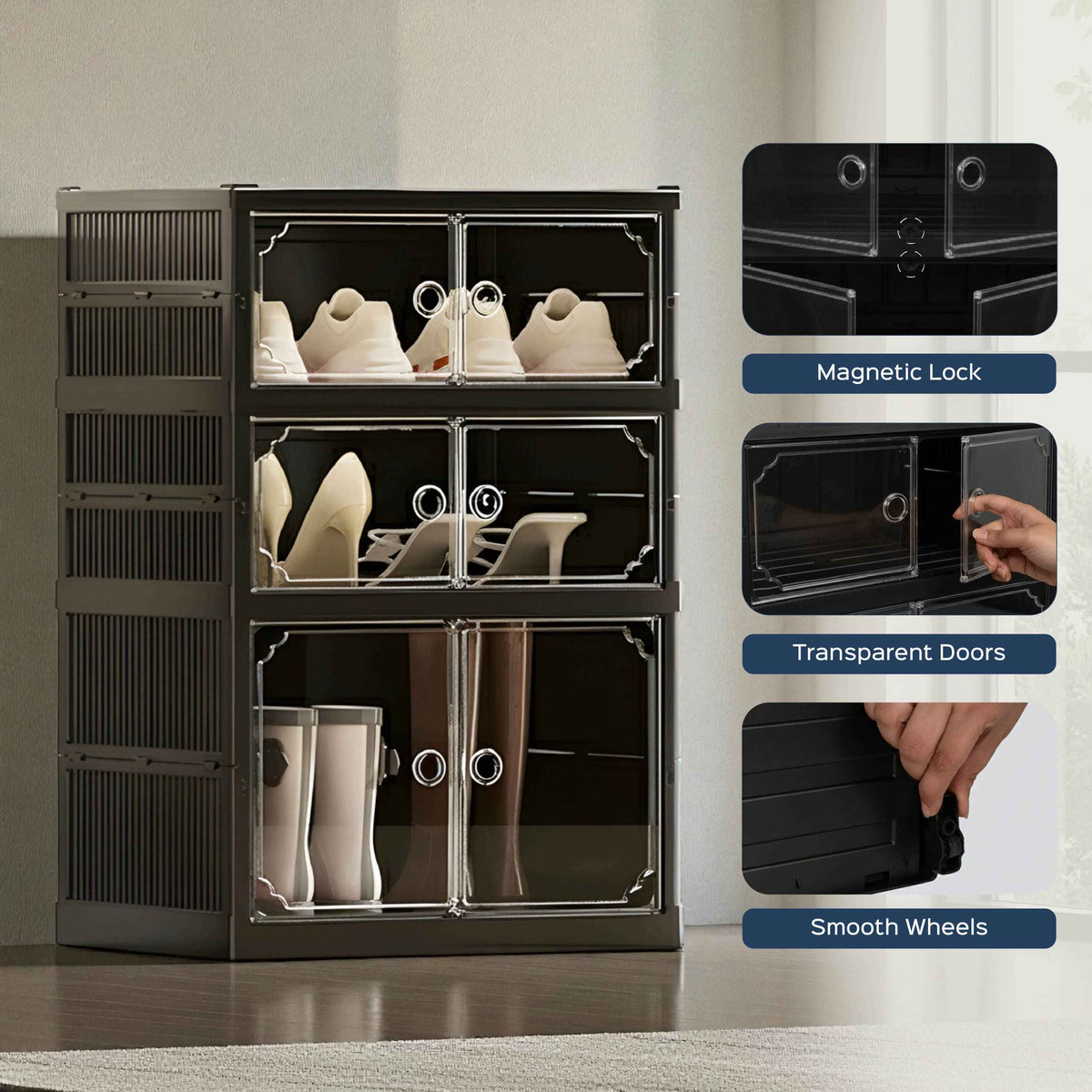 Shoe Stack Foldable Shoe Storage with Wheels