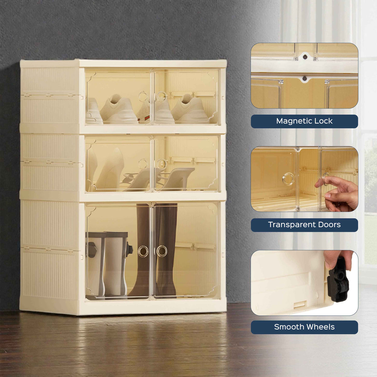 Shoe Stack Foldable Shoe Storage with Wheels