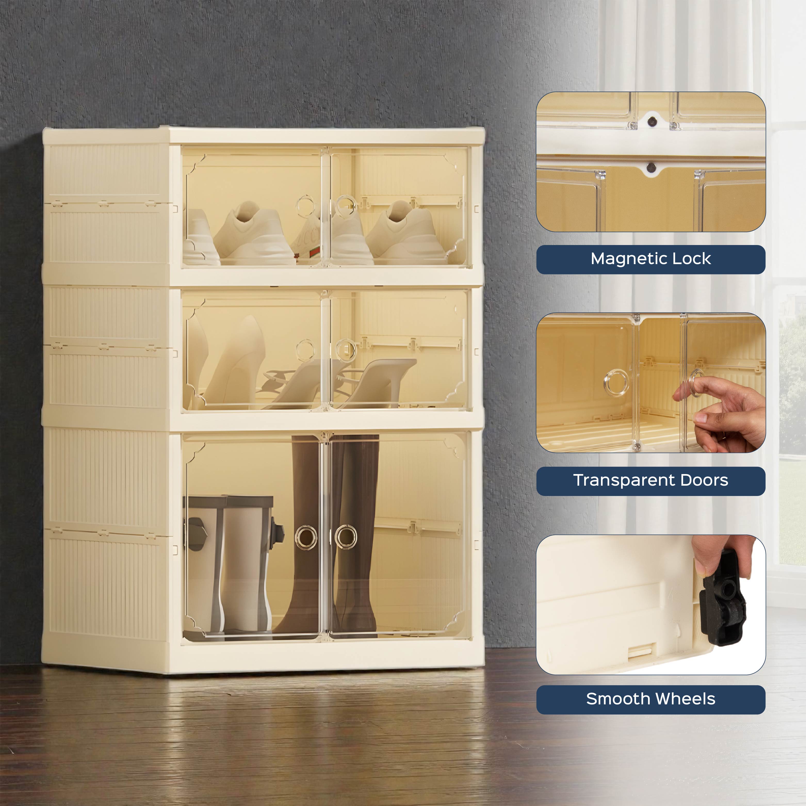 Shoe Stack Foldable Shoe Storage with Wheels