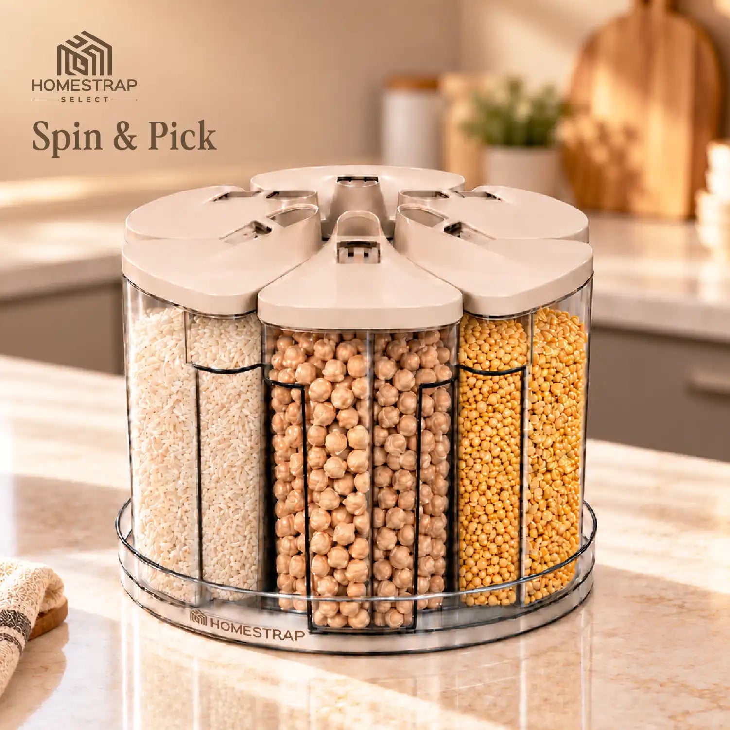 Spin & Pick – 6-Container Rotating Grain Organizer