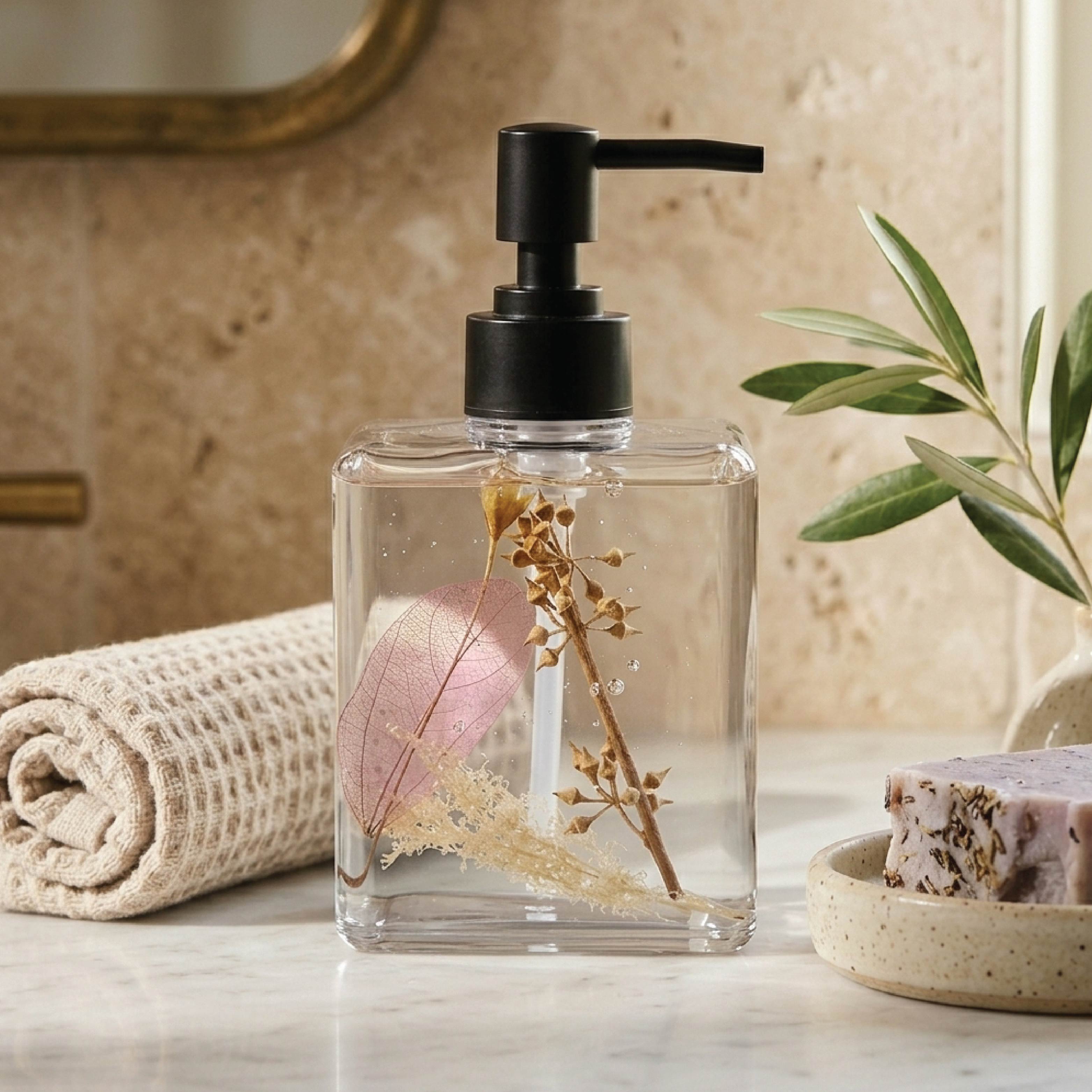 Transparent Liquid Soap Dispenser with Leaf Design - Homestrap