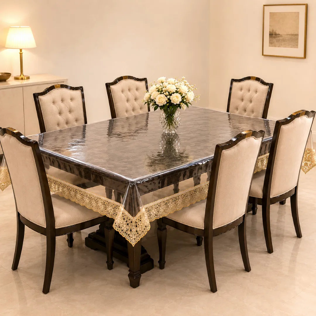 Transparent PVC Table Cover with Lace Border
