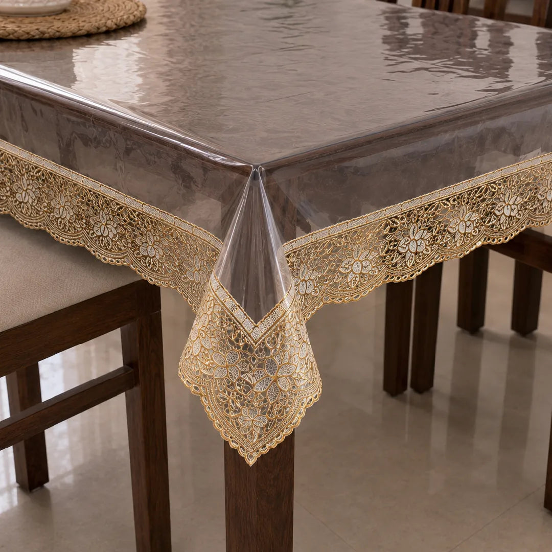 Transparent PVC Table Cover with Lace Border - Homestrap