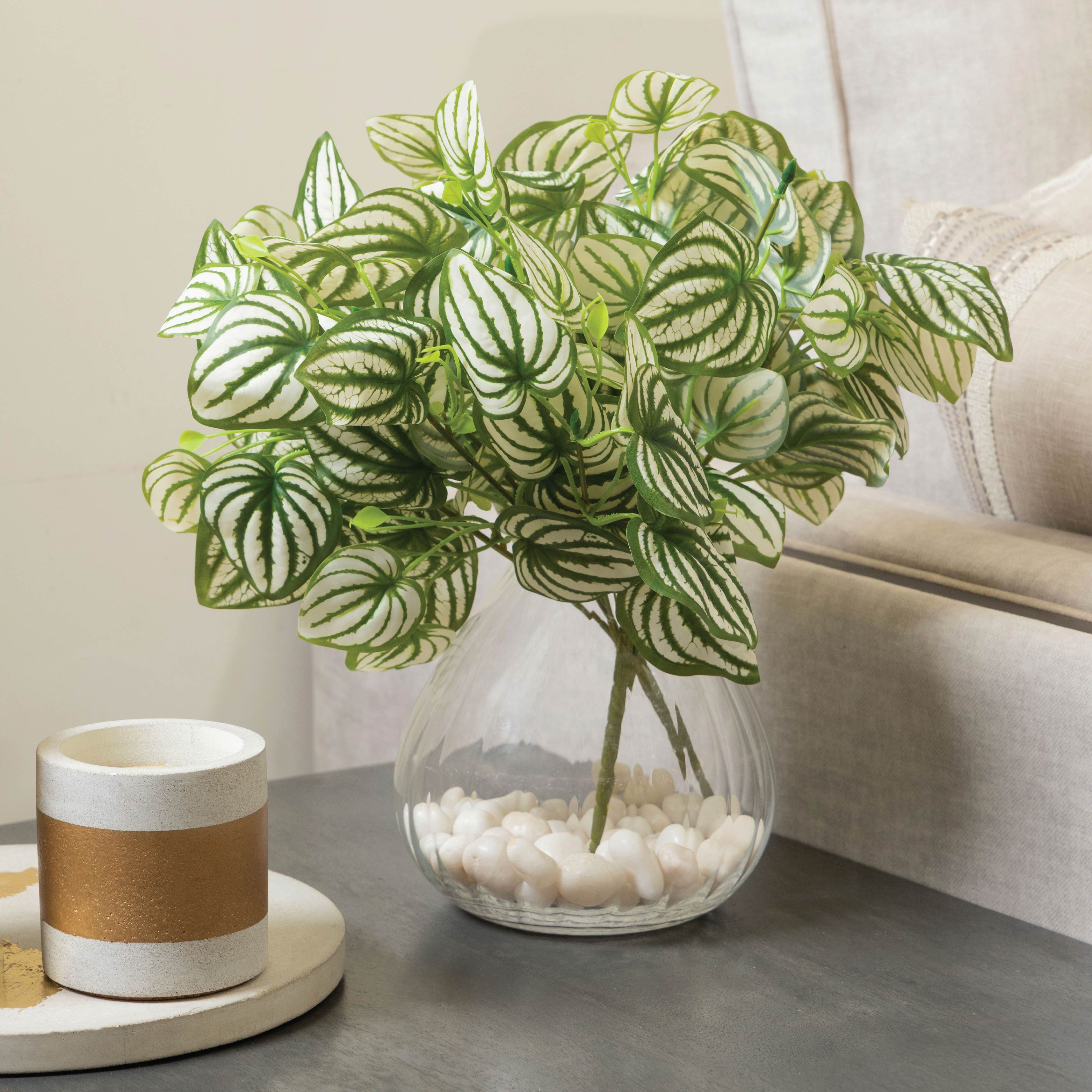 Sokai Green & White Decorative Leaf Bunch | Peperomia - Set of 3