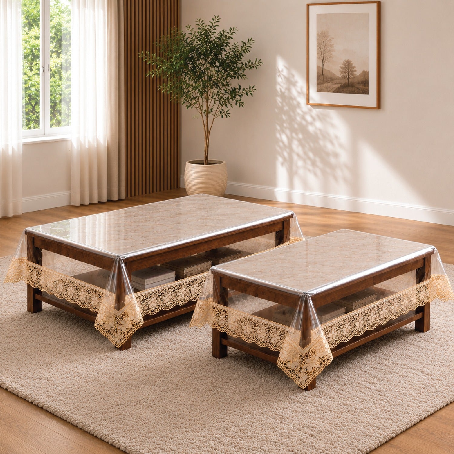 Transparent PVC Table Cover with Lace Border