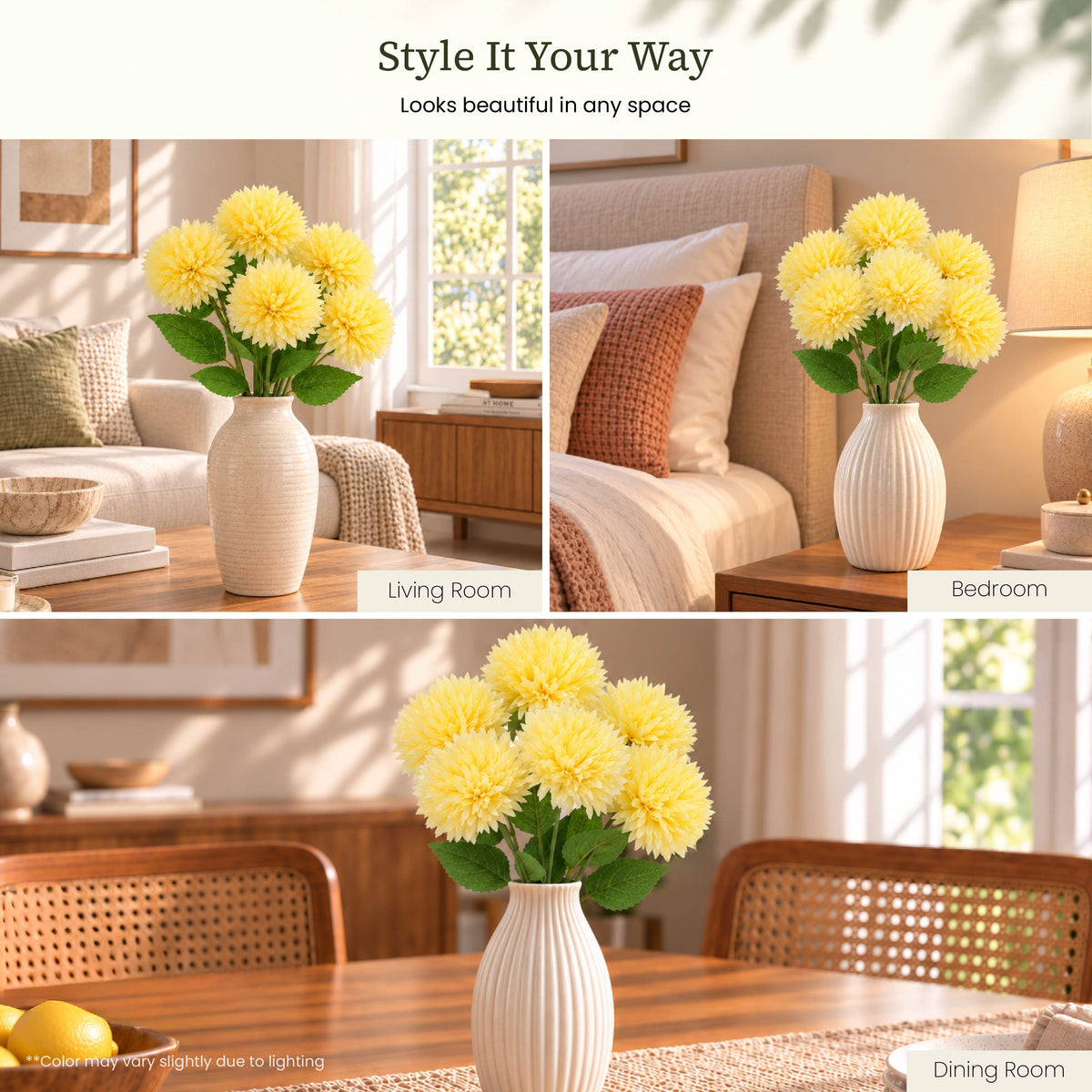 Butter Yellow Pom Pom Artificial Flower Bunch
