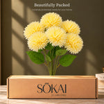 Butter Yellow Pom Pom Artificial Flower Bunch