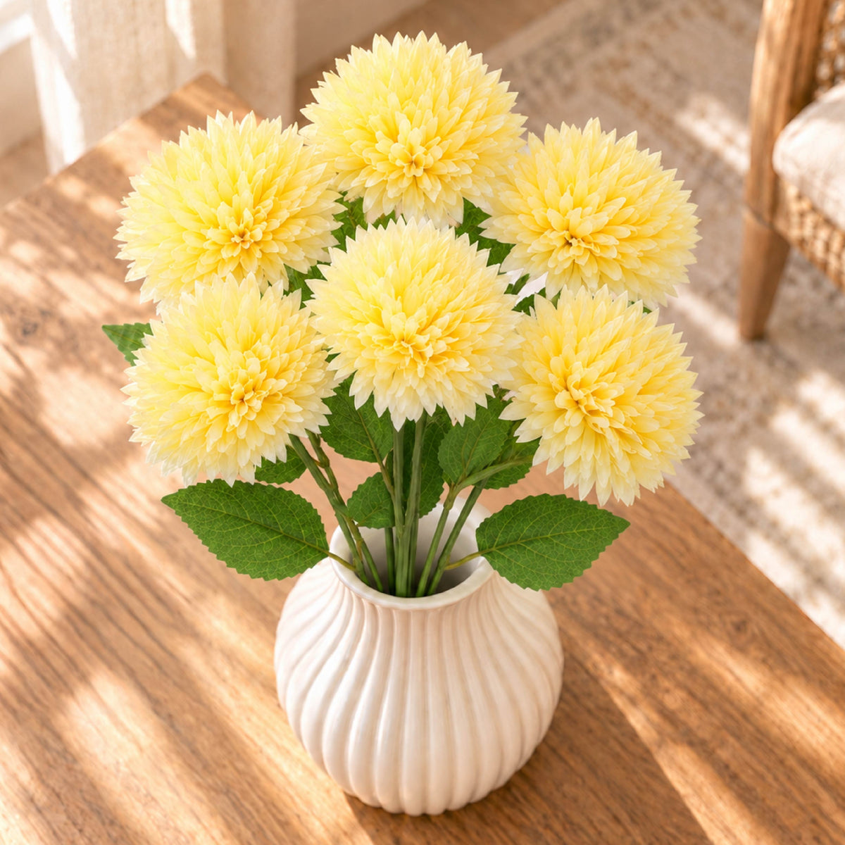 Butter Yellow Pom Pom Artificial Flower Bunch