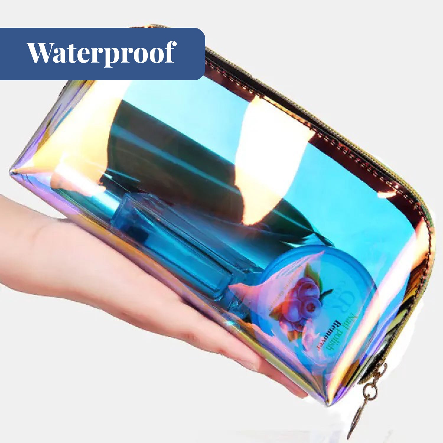 Glossy Glamer Holographic Pouch | Cosmetic Organizer with Zipper