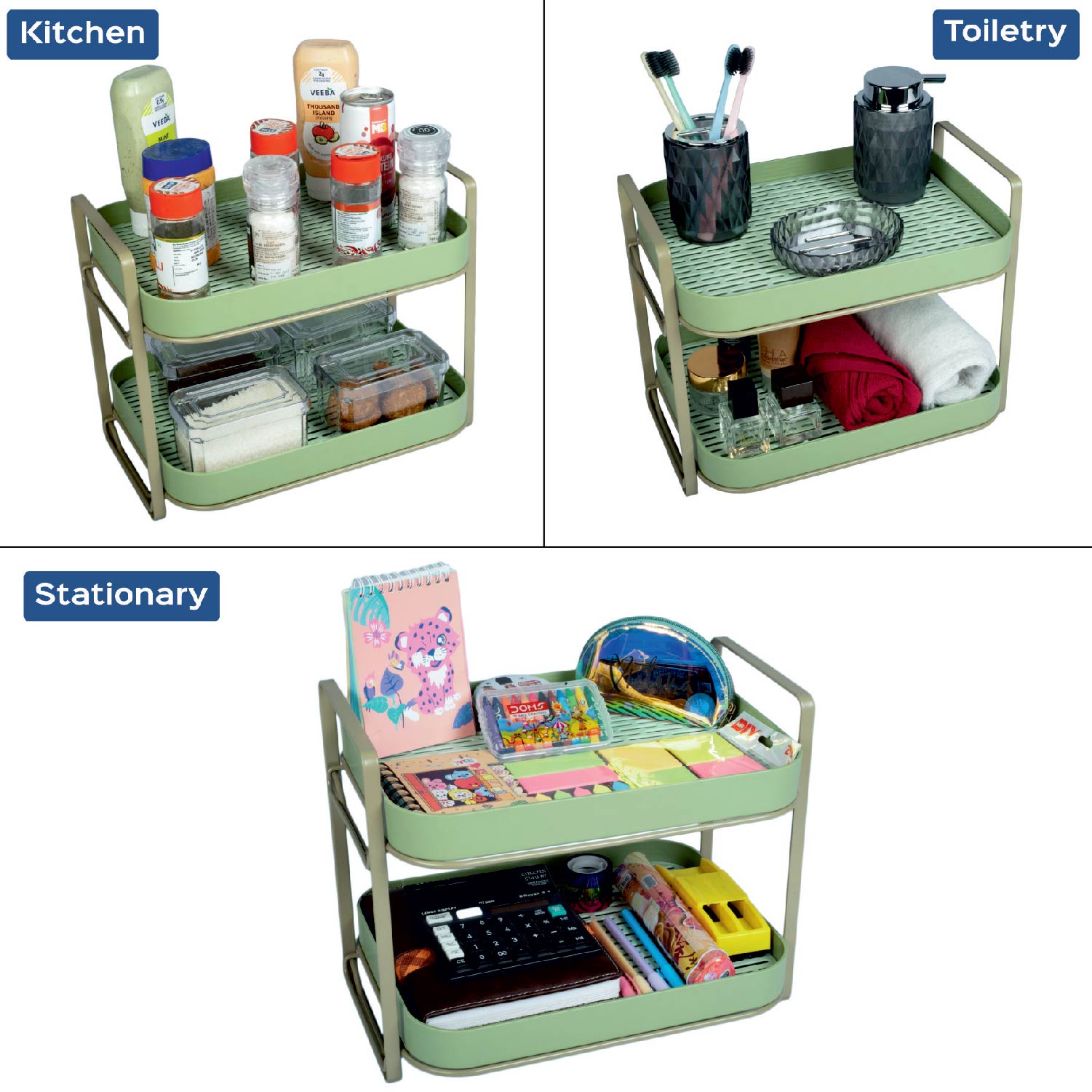 Double Decker Shelf Organizer Multipurpose Space Saver Rack | Green