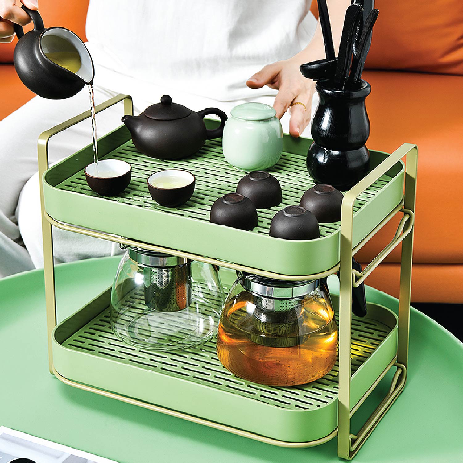 Double Decker Shelf Organizer Multipurpose Space Saver Rack | Green
