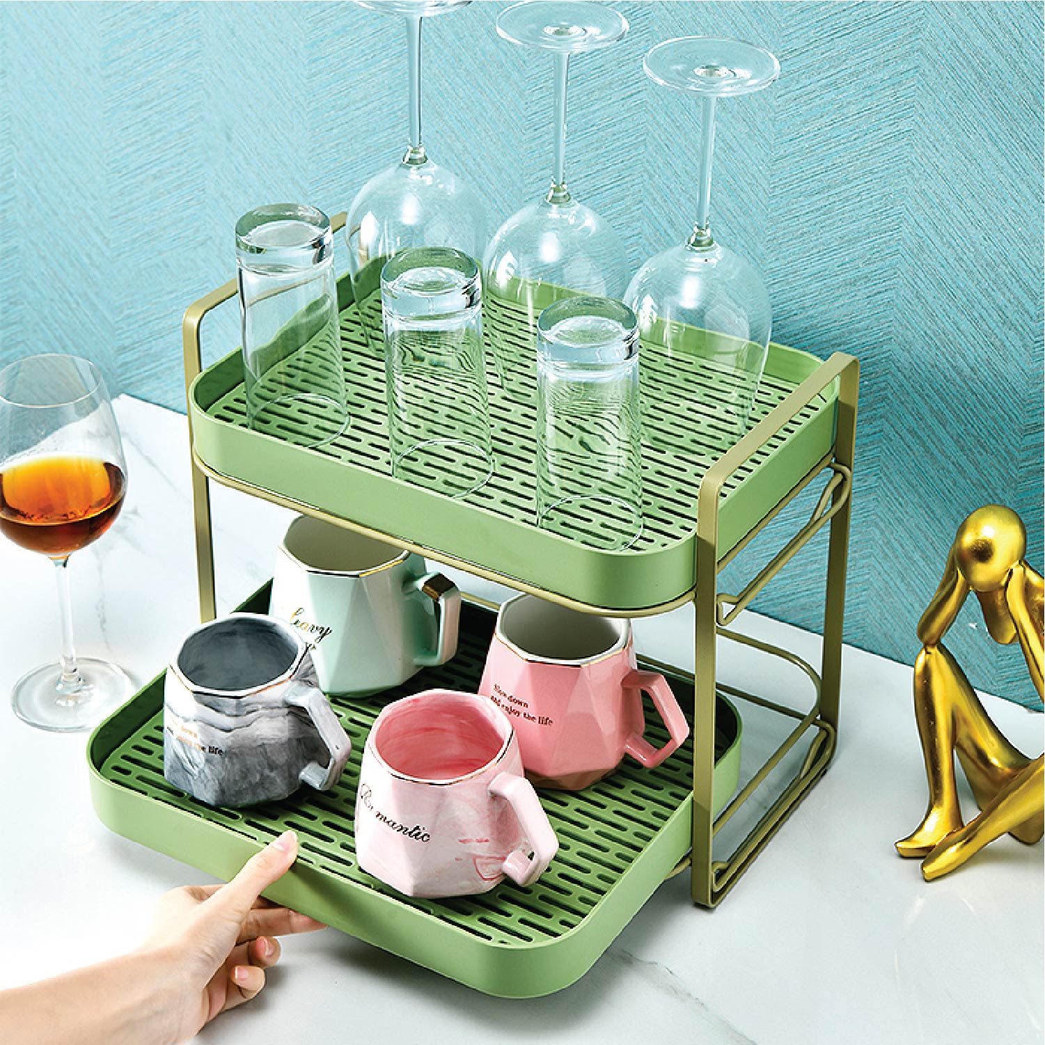 Double Decker Shelf Organizer Multipurpose Space Saver Rack | Green