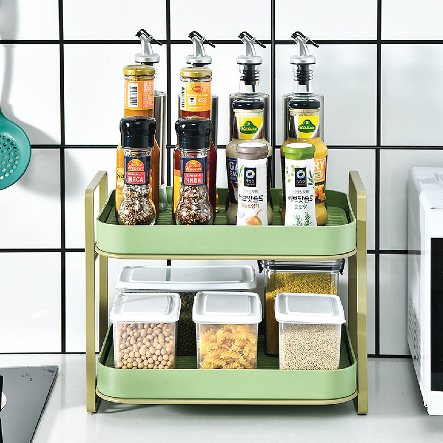Double Decker Shelf Organizer Multipurpose Space Saver Rack | Green