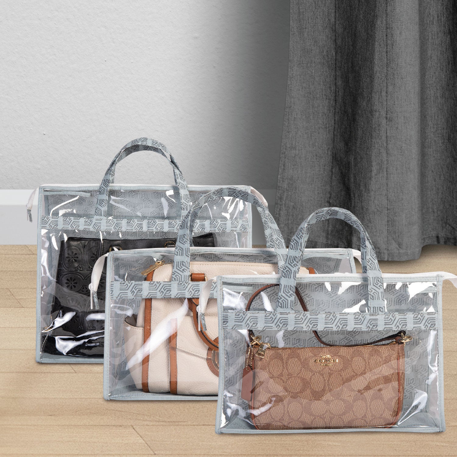 Set of 3, PVC Transparent Bags for Handbag Storage for Wardrobe | Dustproof | Moistureproof