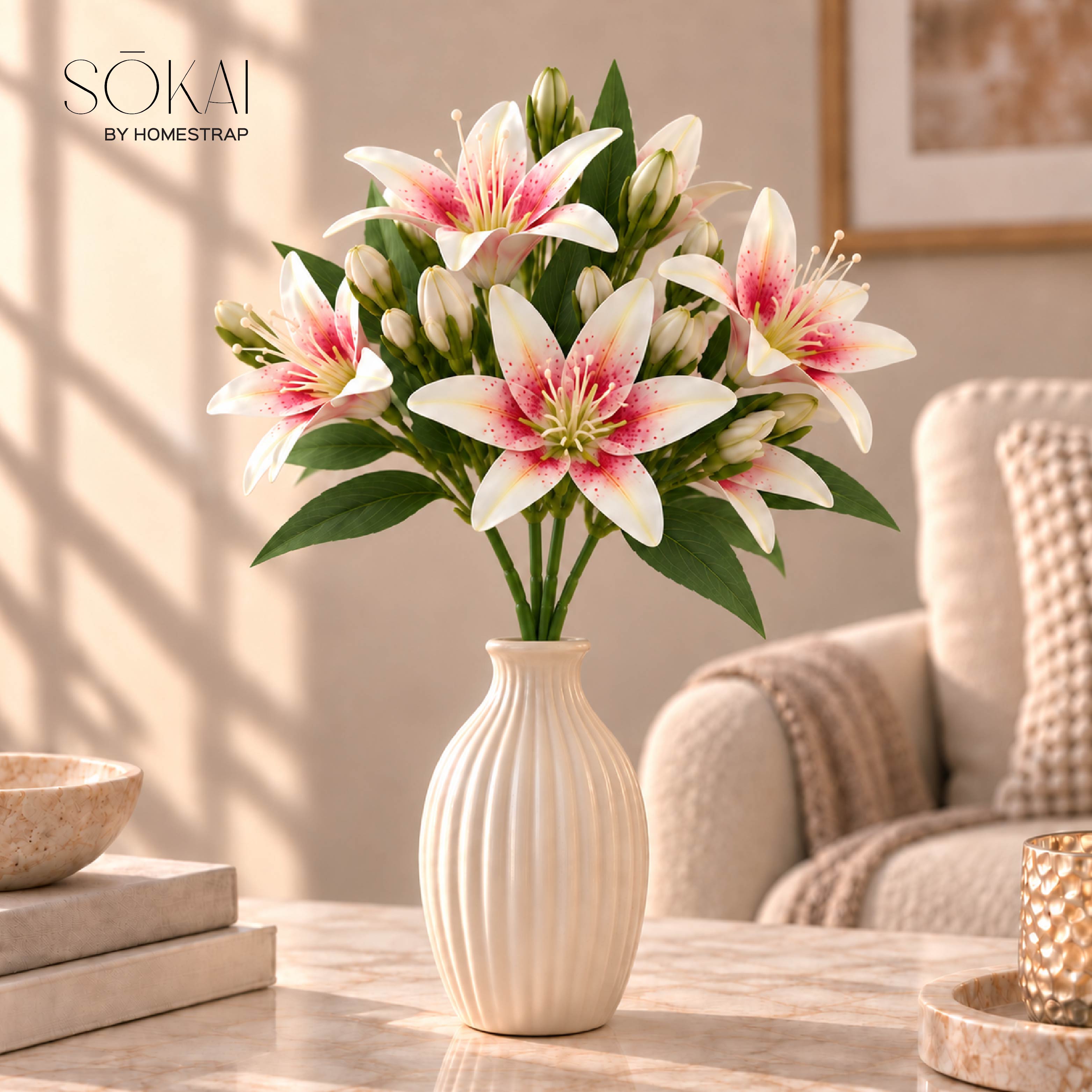 Soft Ivory Lily Artificial Flower Bunch