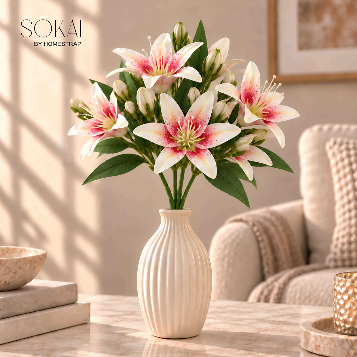 Soft Ivory Lily Artificial Flower Bunch