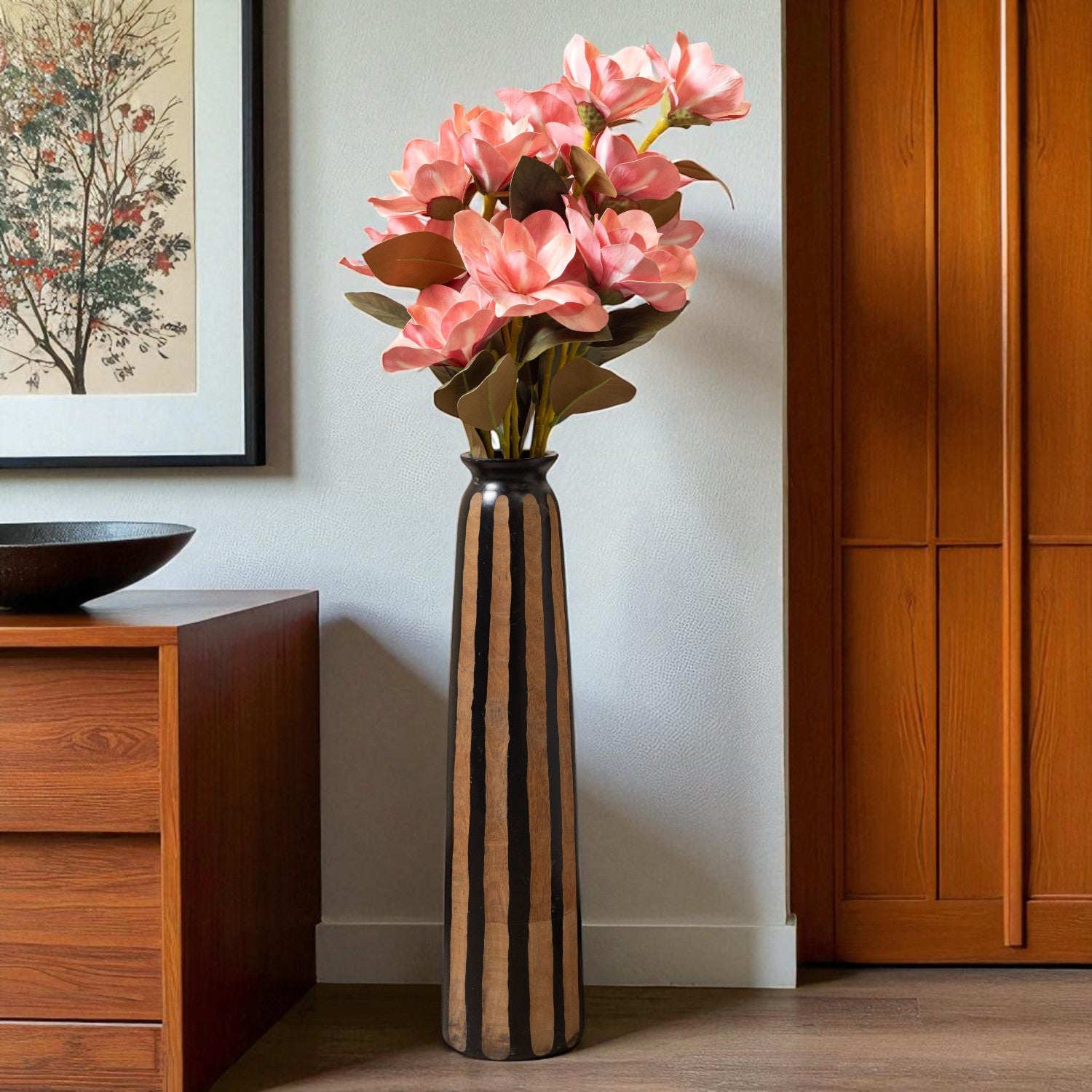 Sokai Coral Pink Magnolia Long Stem Flower -Set of 2