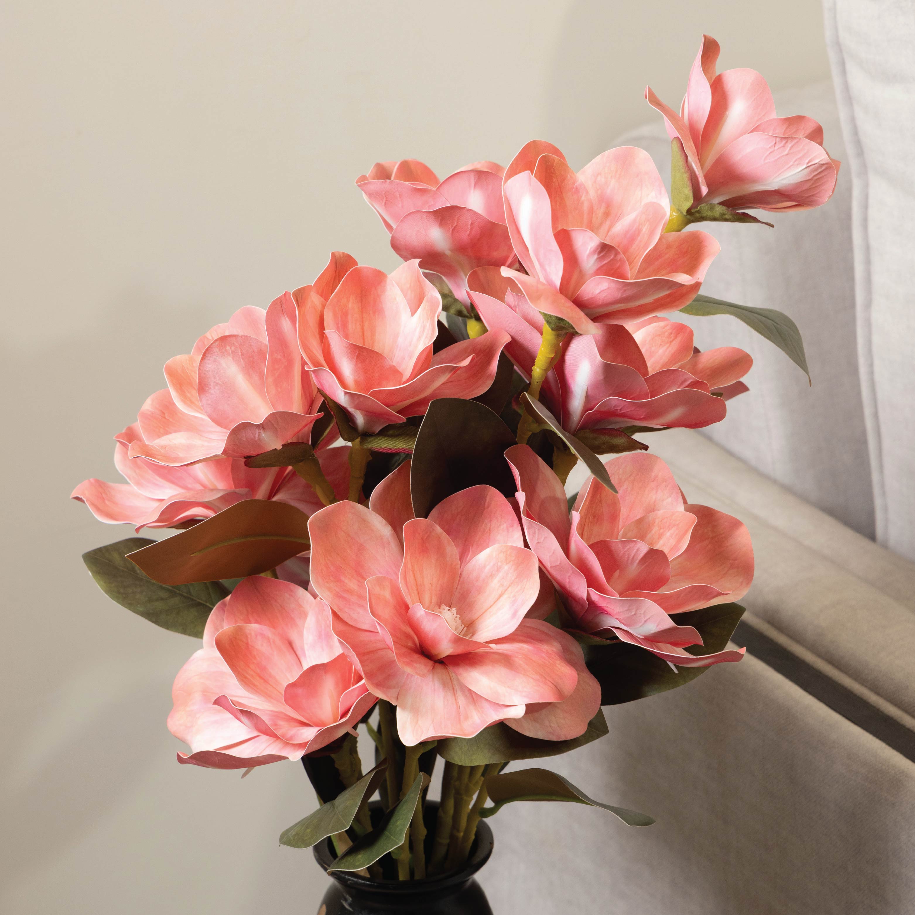 Sokai Coral Pink Magnolia Long Stem Flower -Set of 2