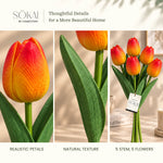 Sunset Orange Tulip Artificial Flower Stem | Set of 10