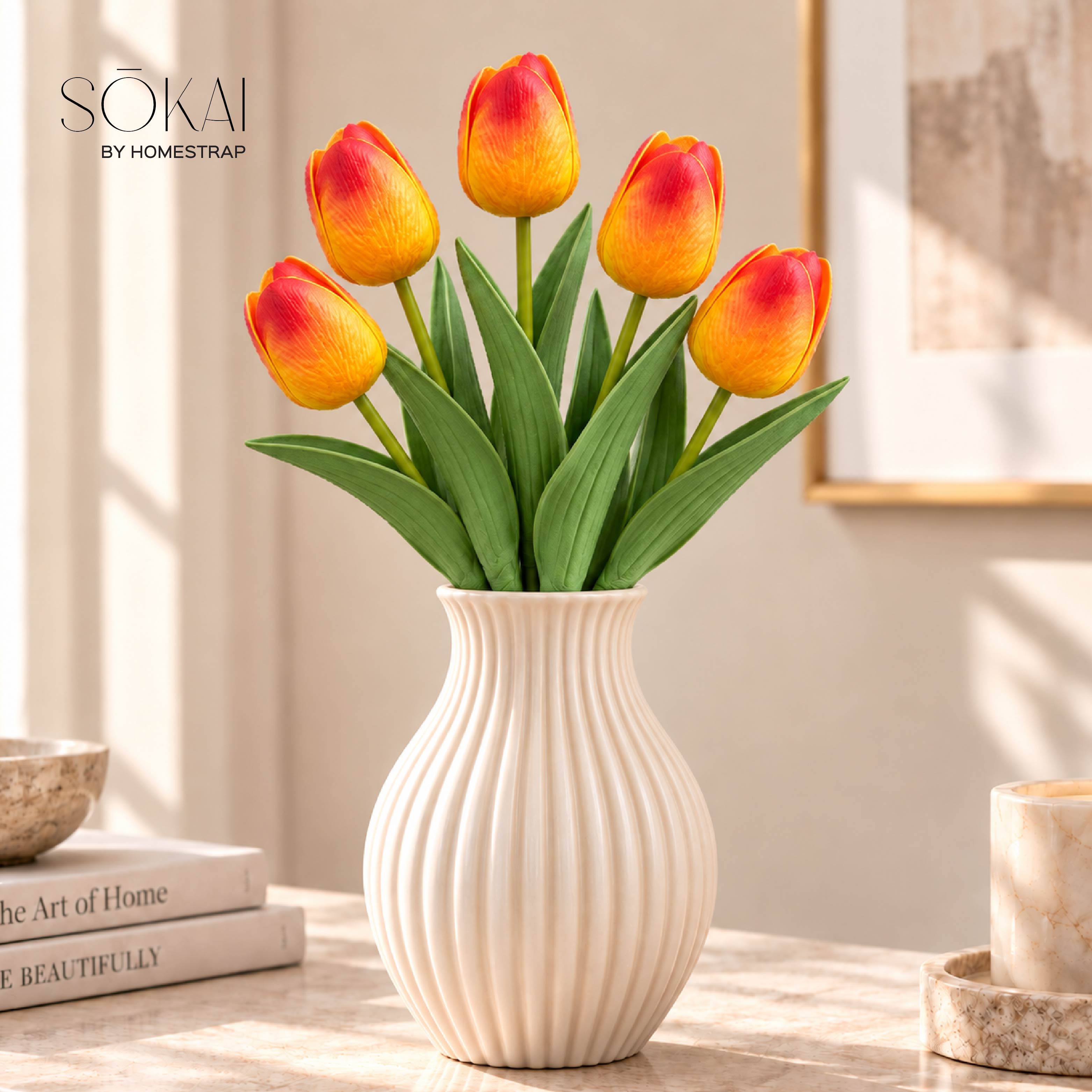 Sunset Orange Tulip Artificial Flower Stem