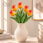 Sunset Orange Tulip Artificial Flower Stem | Set of 10