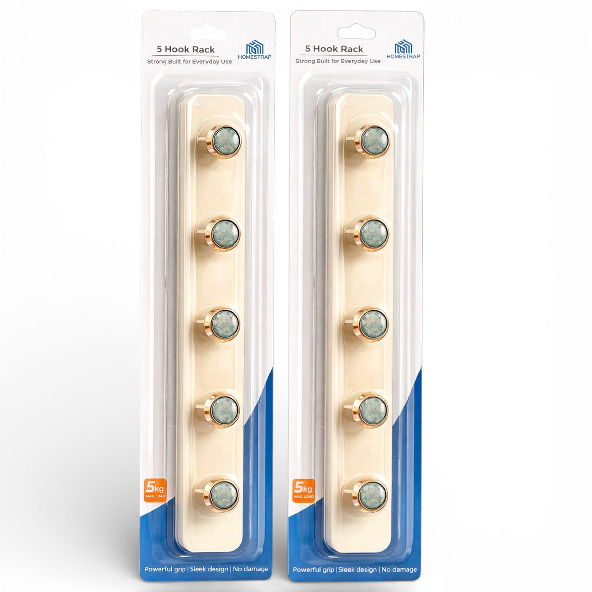 5 Hook Rack Self Adhesive Wall Hooks|Set of 2 - Homestrap