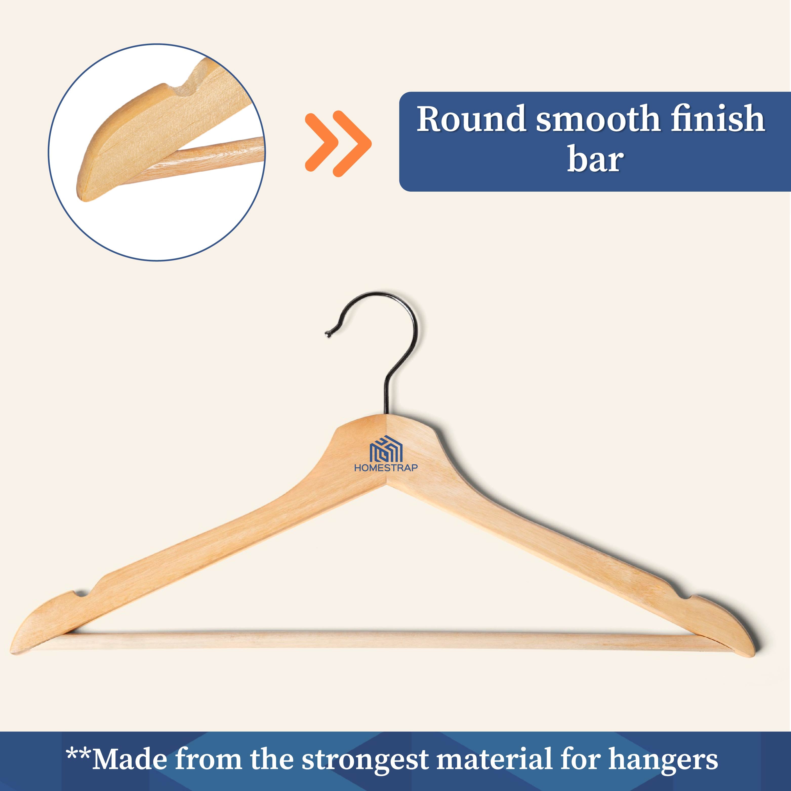 Premium Wooden Hanger | Wooden Round Bar Hanger