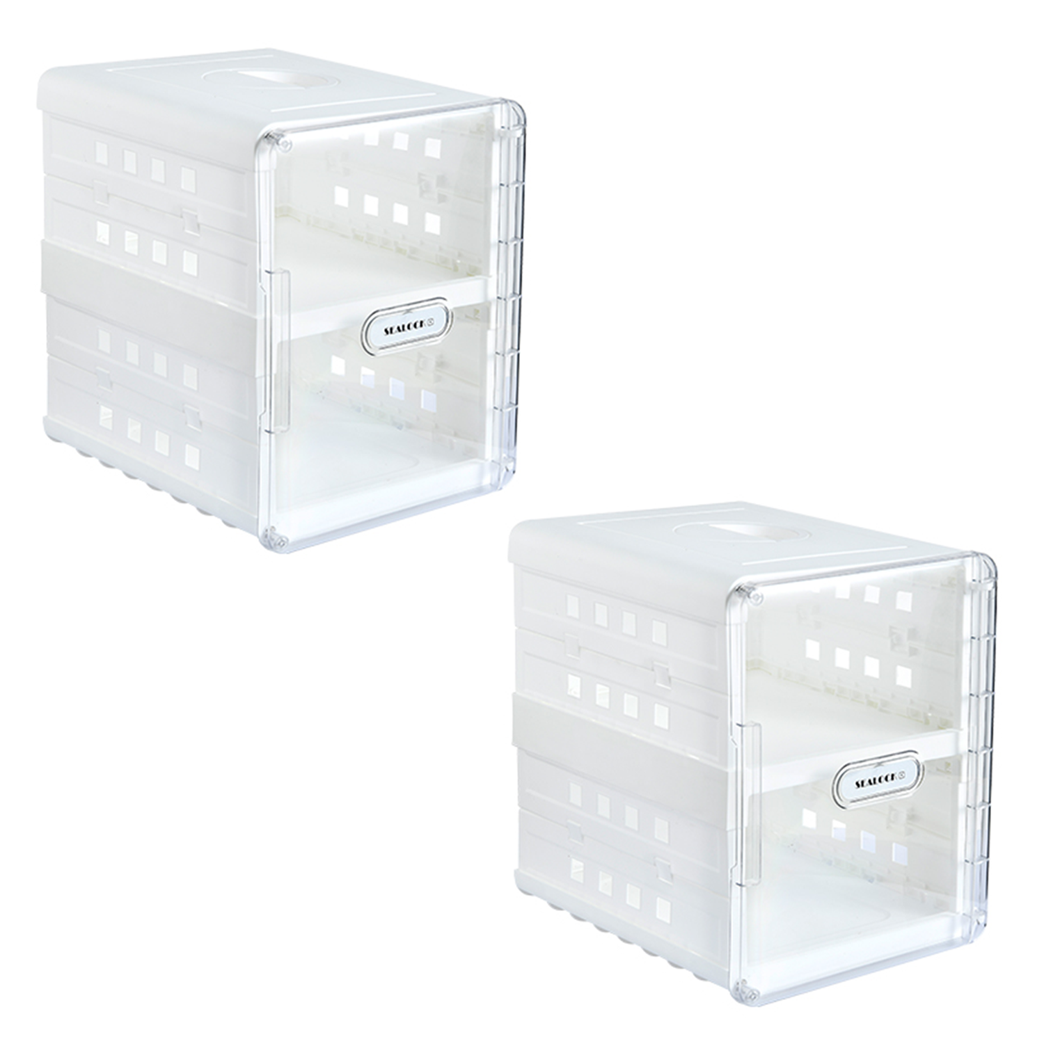 2 Tier Shoe Storage Box / Transparent Storage Basket With Door / Shoe Stash with Air Passing Holes and Handle