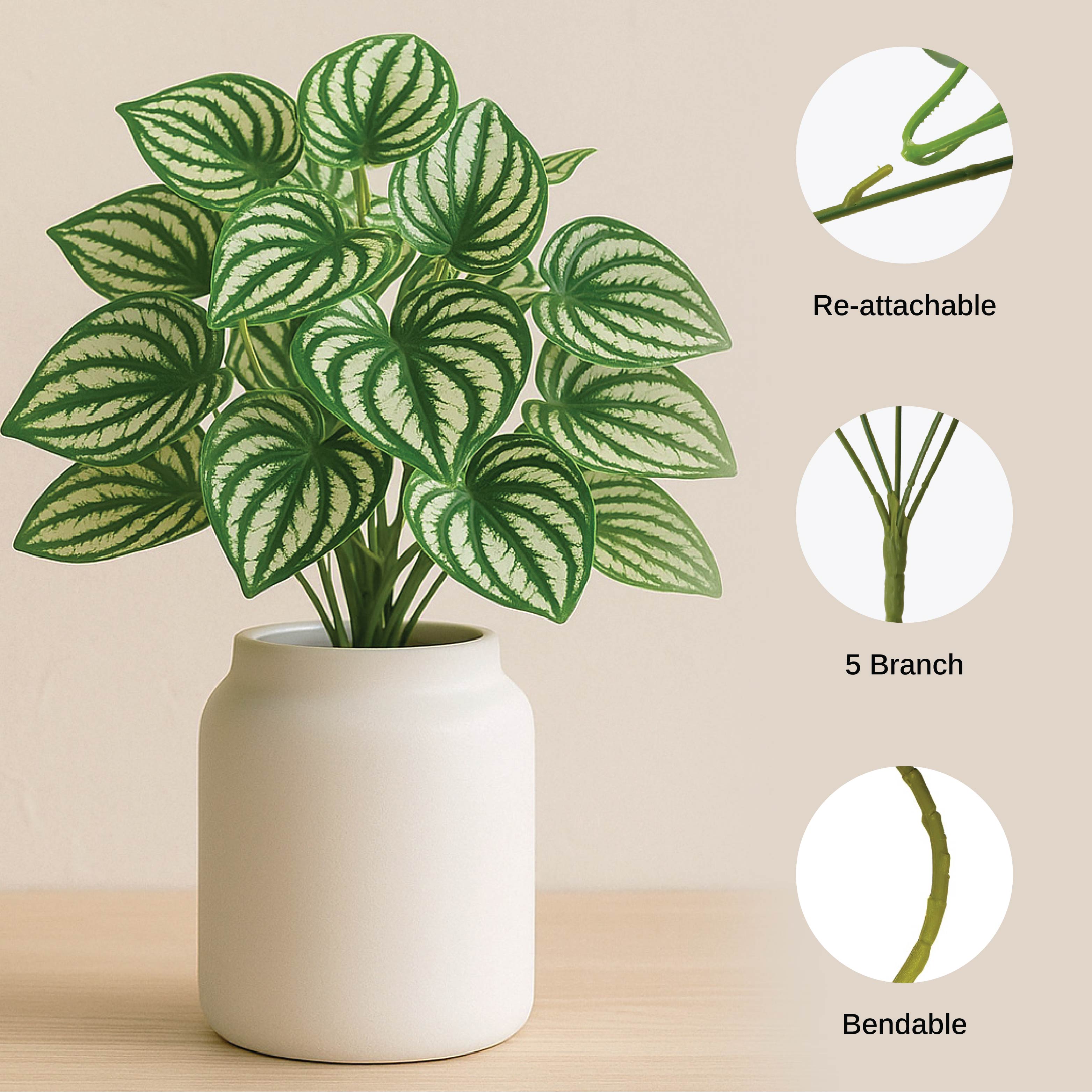 Sokai Green & White Decorative Leaf Bunch | Peperomia - Set of 3
