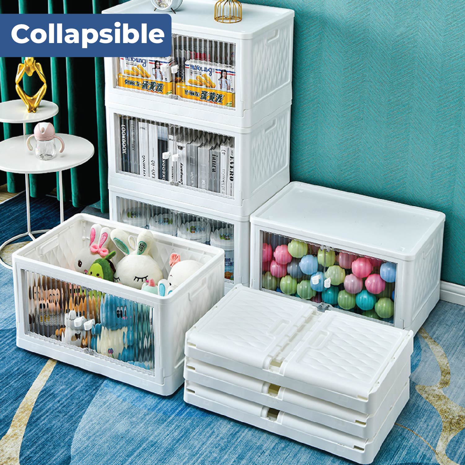 Rollin Stacker / Foldable Storage Box with Wheels (Large)