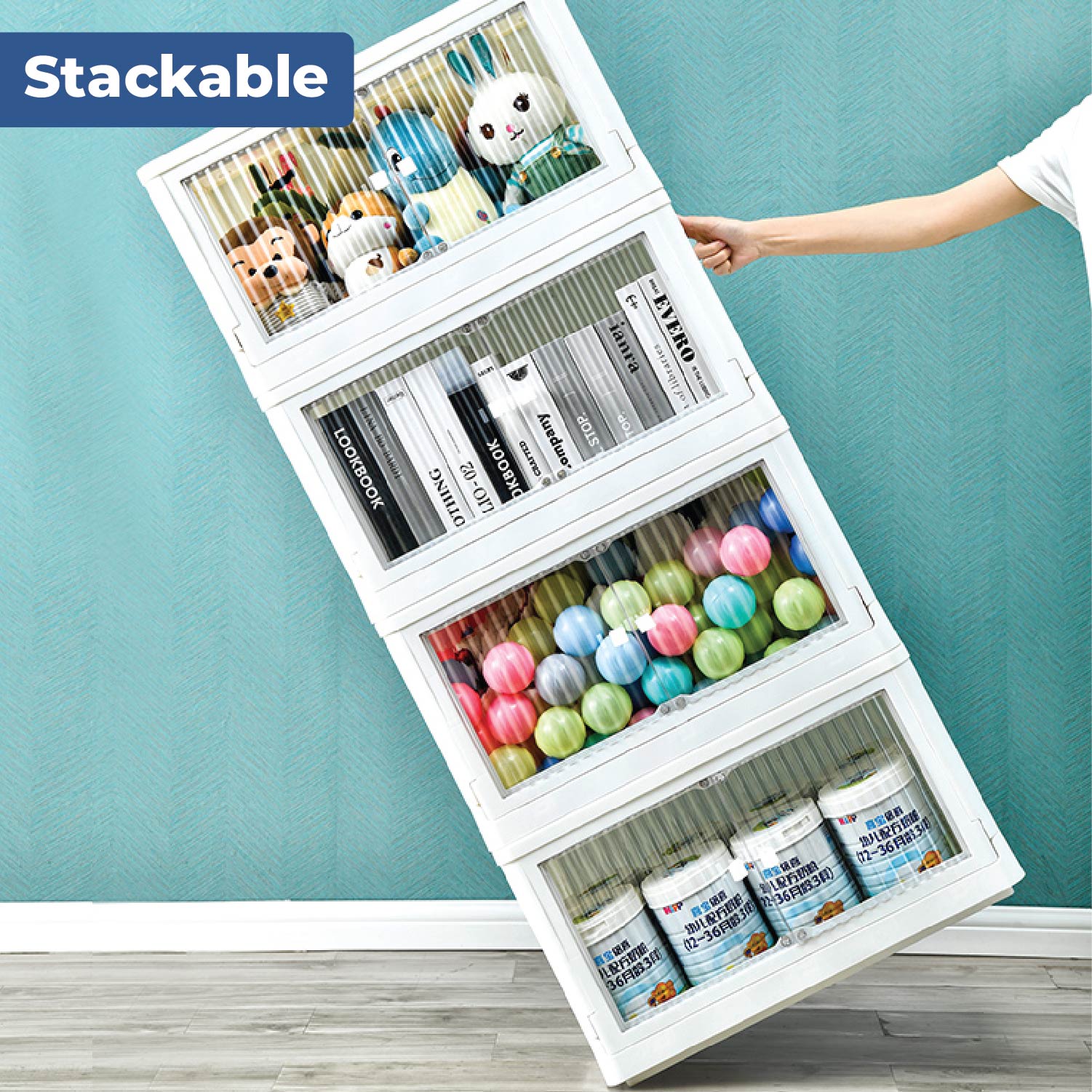 Rollin Stacker / Foldable Storage Box with Wheels (Large)