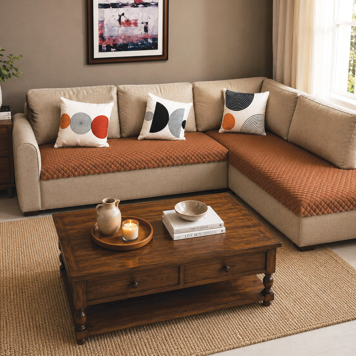 L Shape Sofa Cover with Premium Velvet Fabric